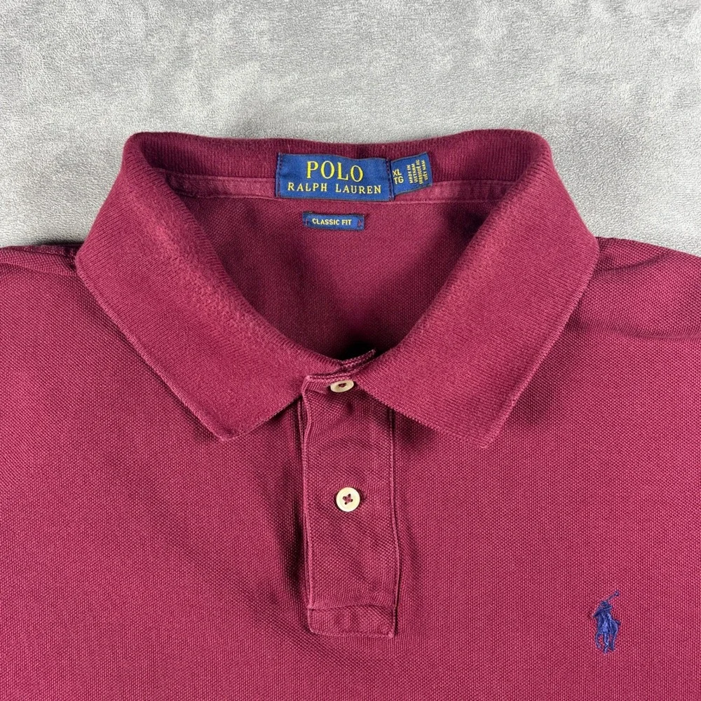 Polo Ralph Lauren Mens XL Burgundy Classic Fit Short Sleeve Pique Polo Shirt